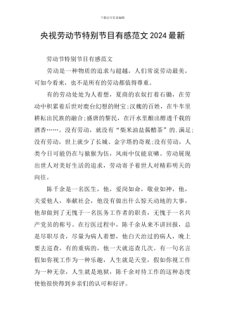 央视劳动节特别节目有感范文2024最新