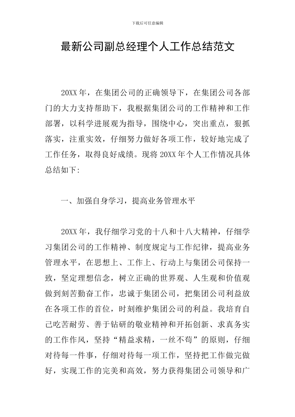 最新公司副总经理个人工作总结范文_第1页