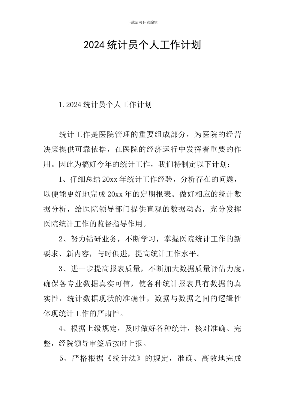 2024统计员个人工作计划_第1页