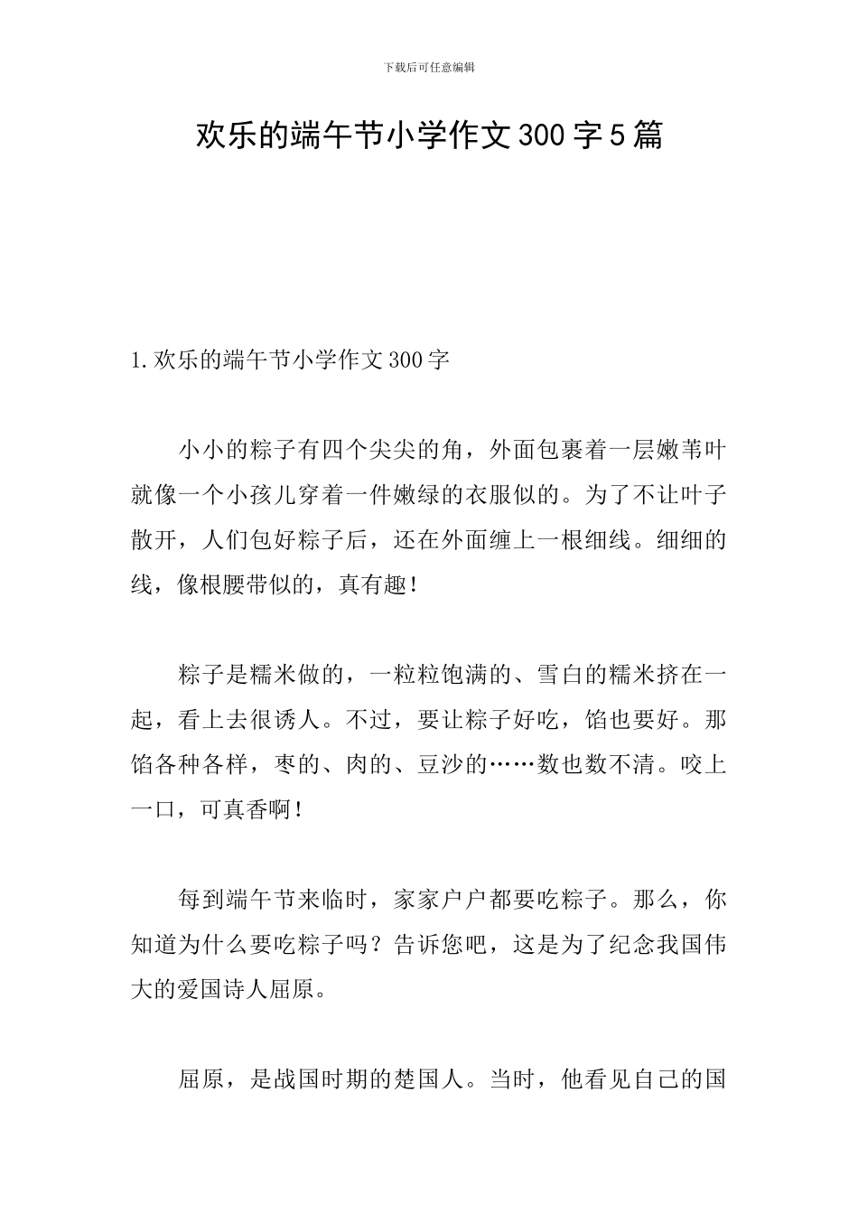 快乐的端午节小学作文300字5篇_第1页