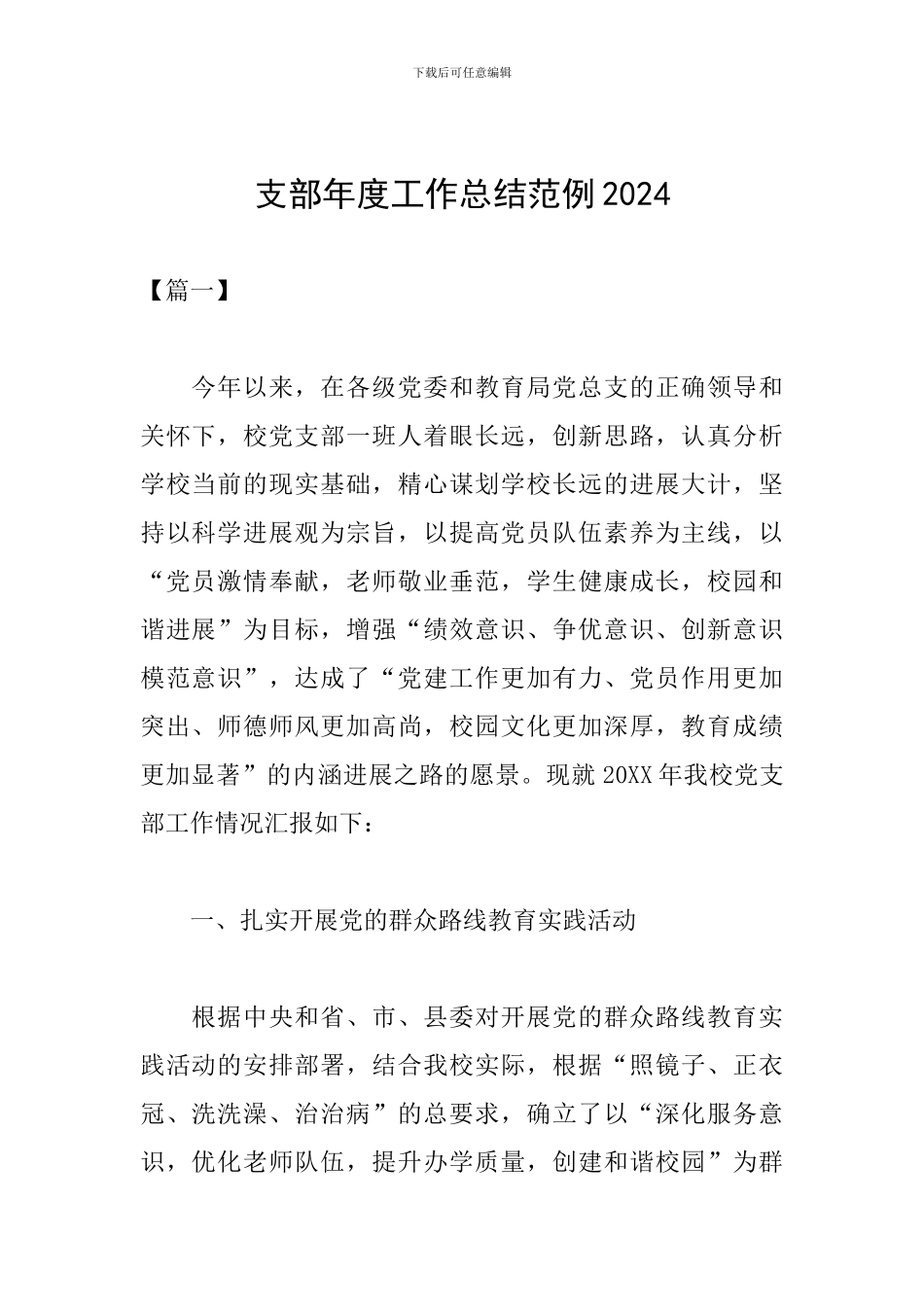 支部年度工作总结范例2024_第1页