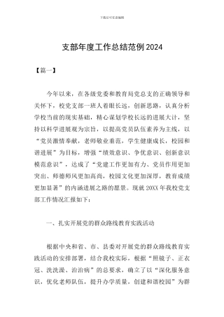 支部年度工作总结范例2024