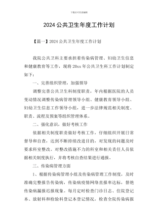 2024公共卫生年度工作计划