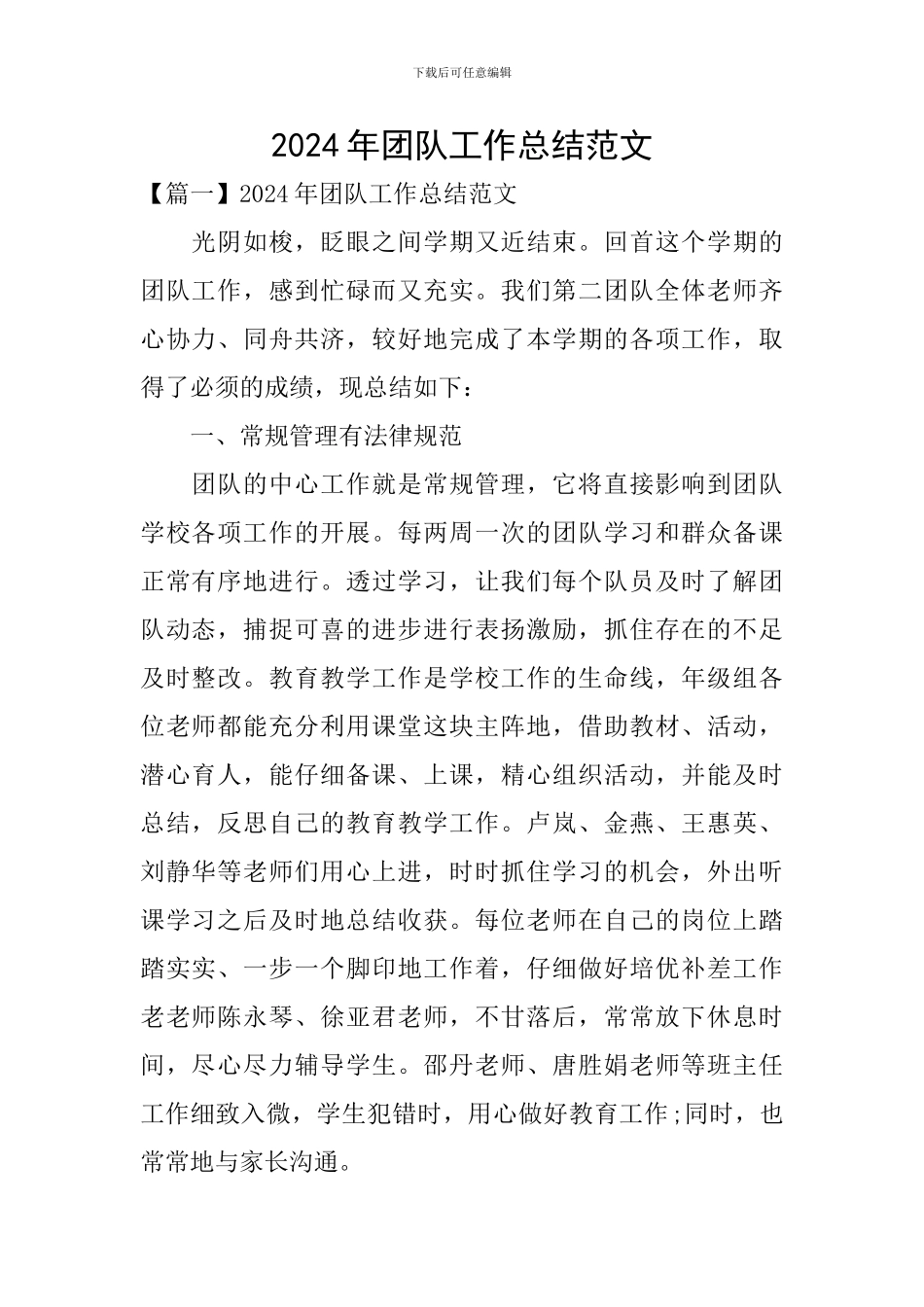 2024年团队工作总结范文_第1页