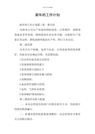 新年的工作计划