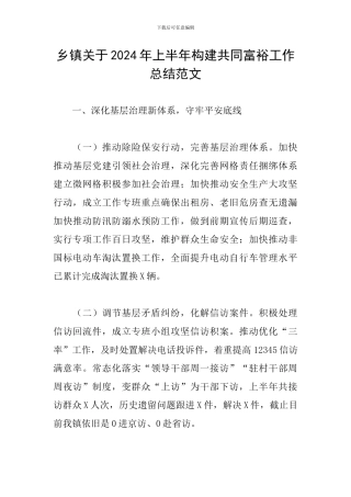 乡镇关于2024年上半年构建共同富裕工作总结范文