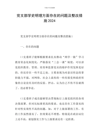 党支部学史明理方面存在的问题及整改措施2024