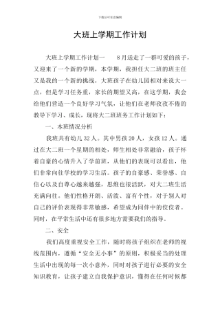 大班上学期工作计划