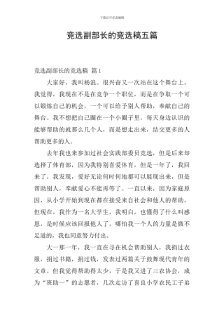 竞选副部长的竞选稿五篇