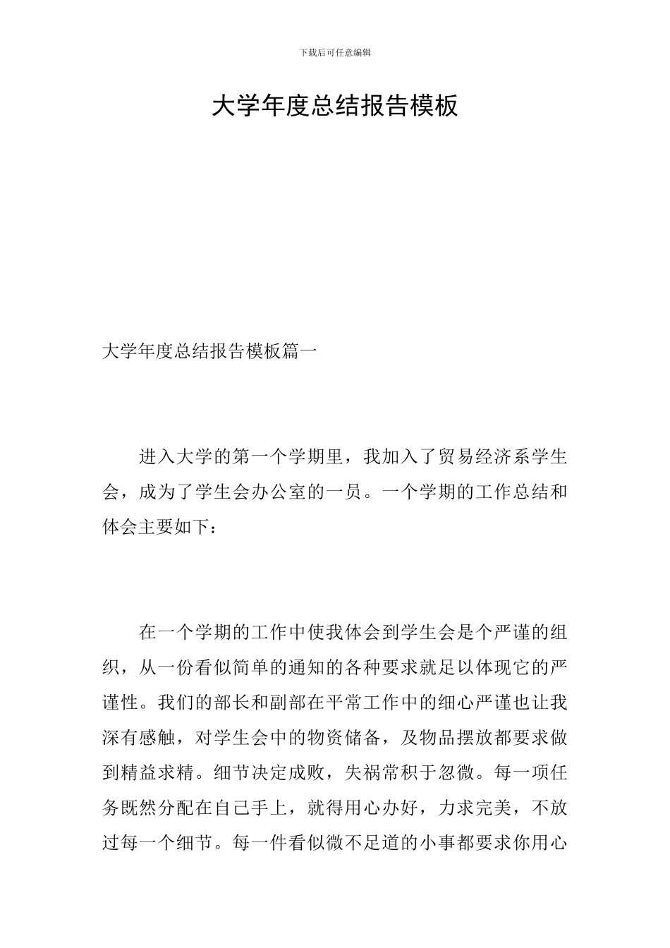 大学年度总结报告模板_第1页