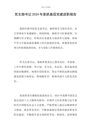 党支部书记2024年度抓基层党建述职报告