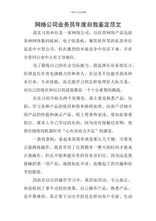 网络公司业务员年度自我鉴定范文
