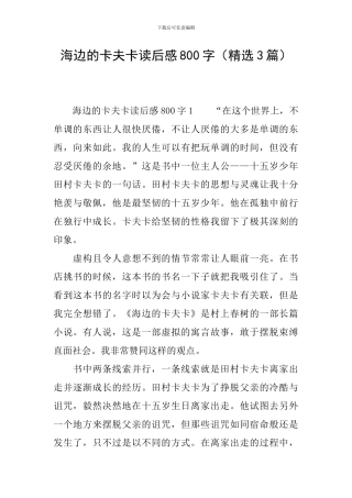 海边的卡夫卡读后感800字