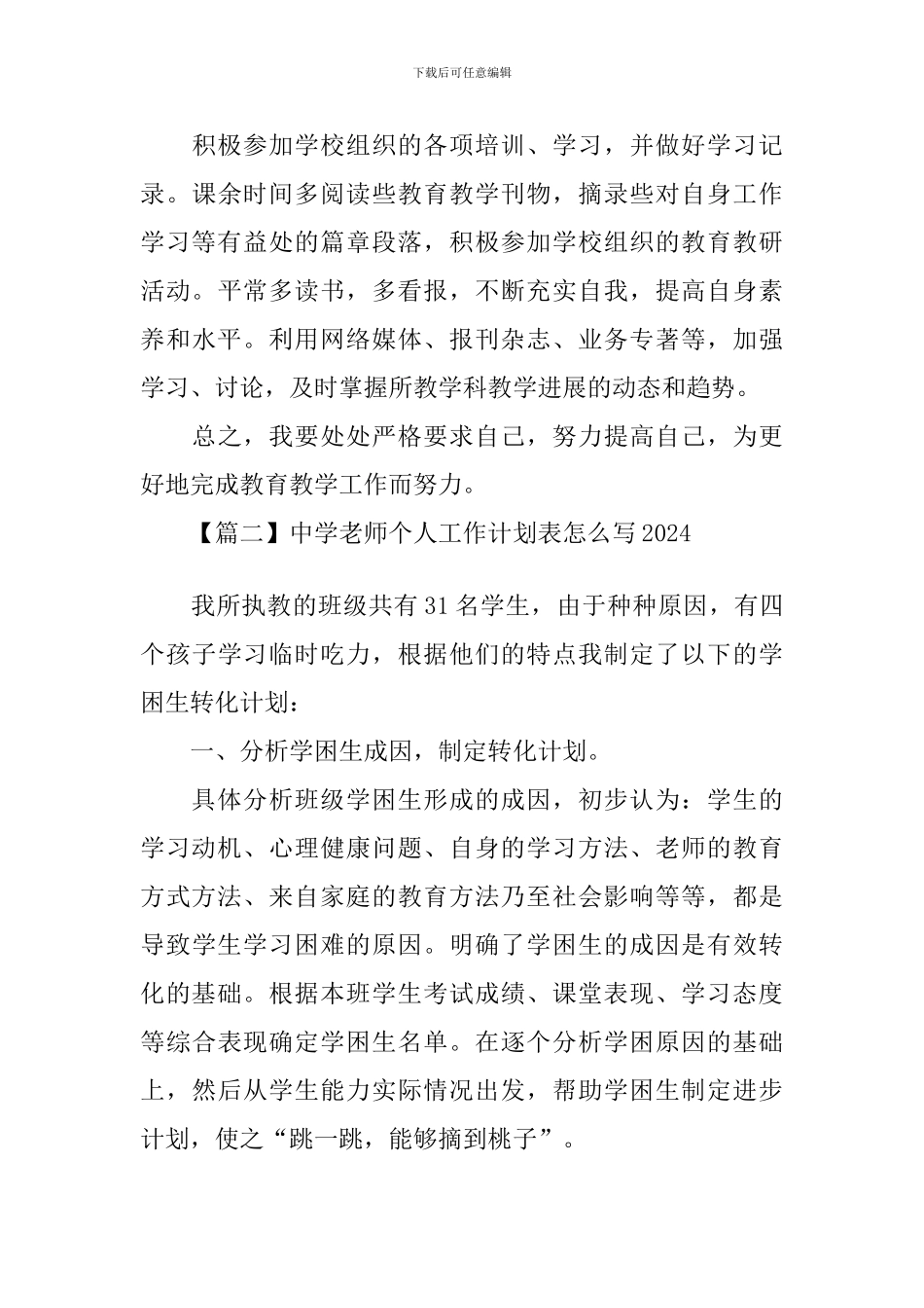 中学教师个人工作计划表怎么写2024_第3页