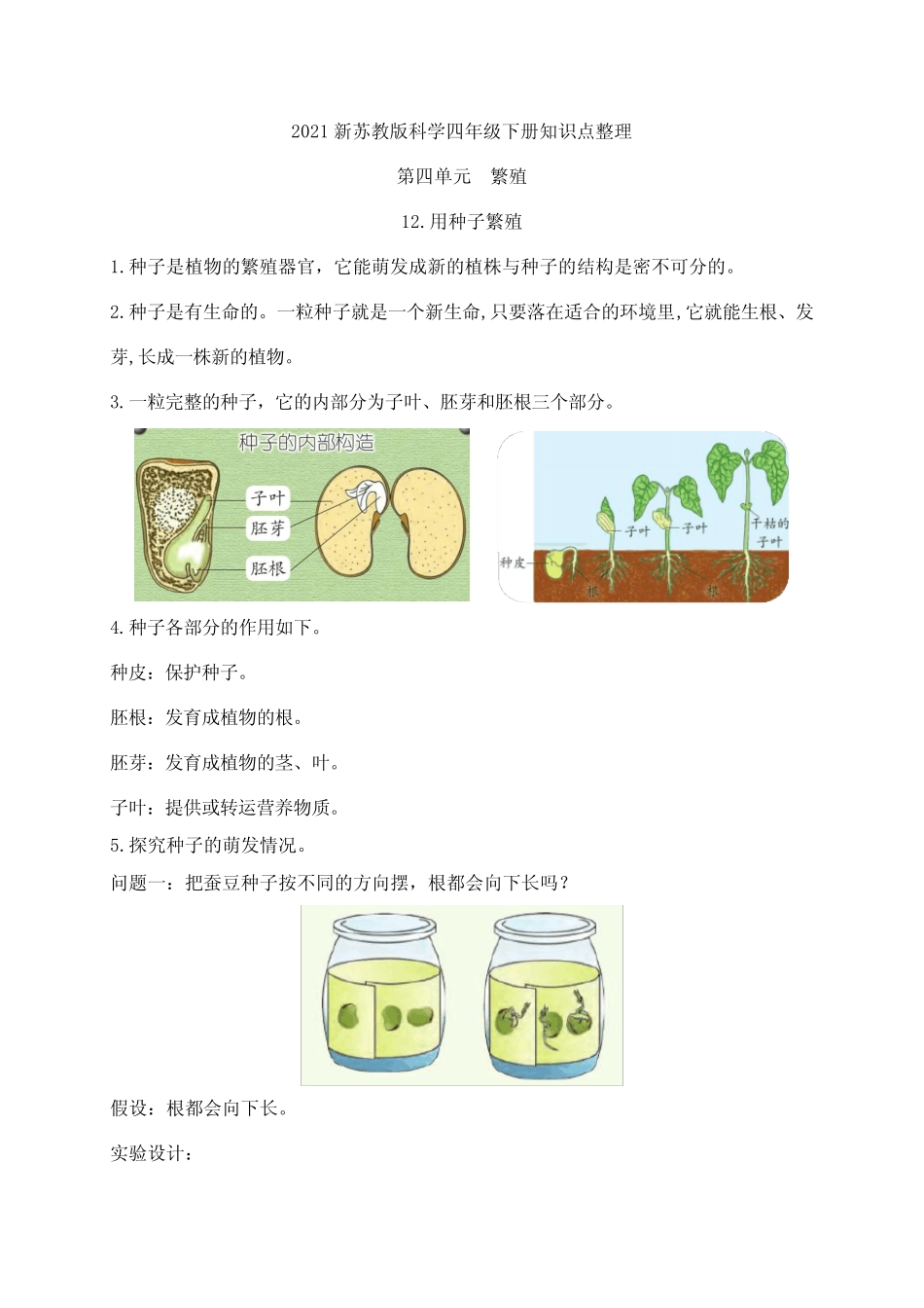 2021新苏教版四年级下册科学12.用种子繁殖 知识点整理 _第1页