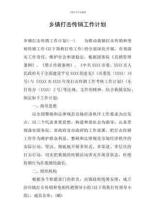 乡镇打击传销工作计划