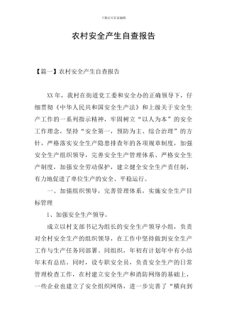 农村安全产生自查报告