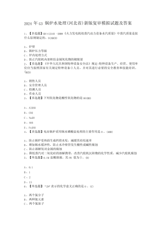 2024年G3锅炉水处理(河北省)新版复审模拟试题及答案 