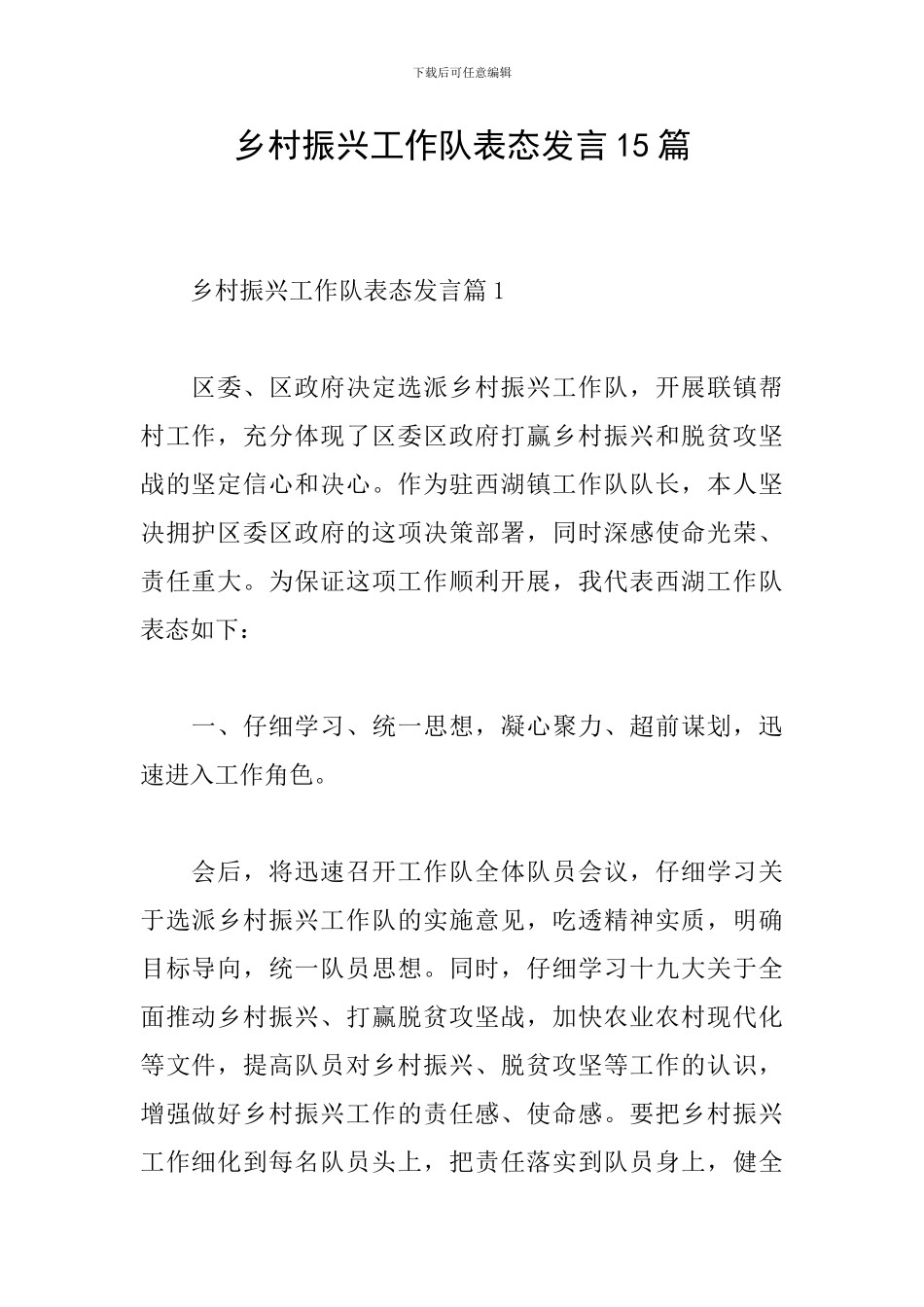 乡村振兴工作队表态发言15篇_第1页
