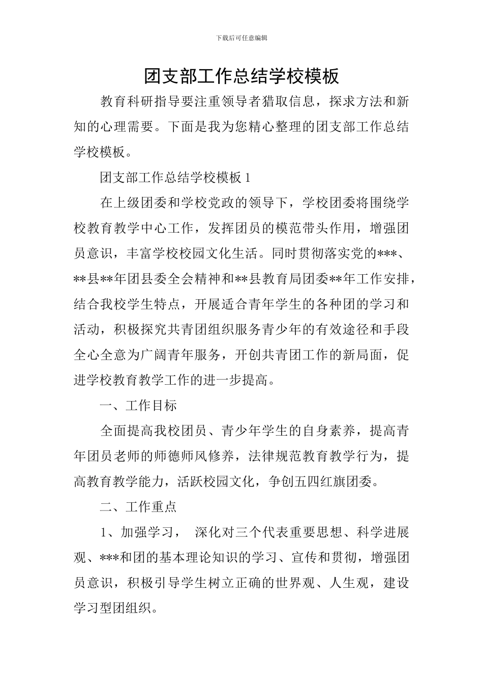 团支部工作总结学校模板_第1页