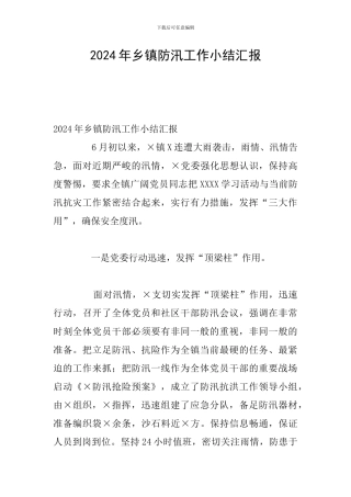 2024年乡镇防汛工作小结汇报
