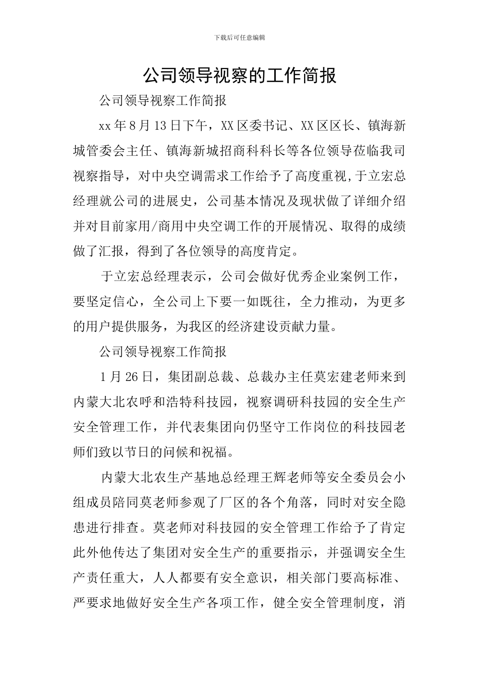 公司领导视察的工作简报_第1页