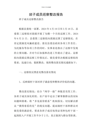 班子成员巡察整改报告