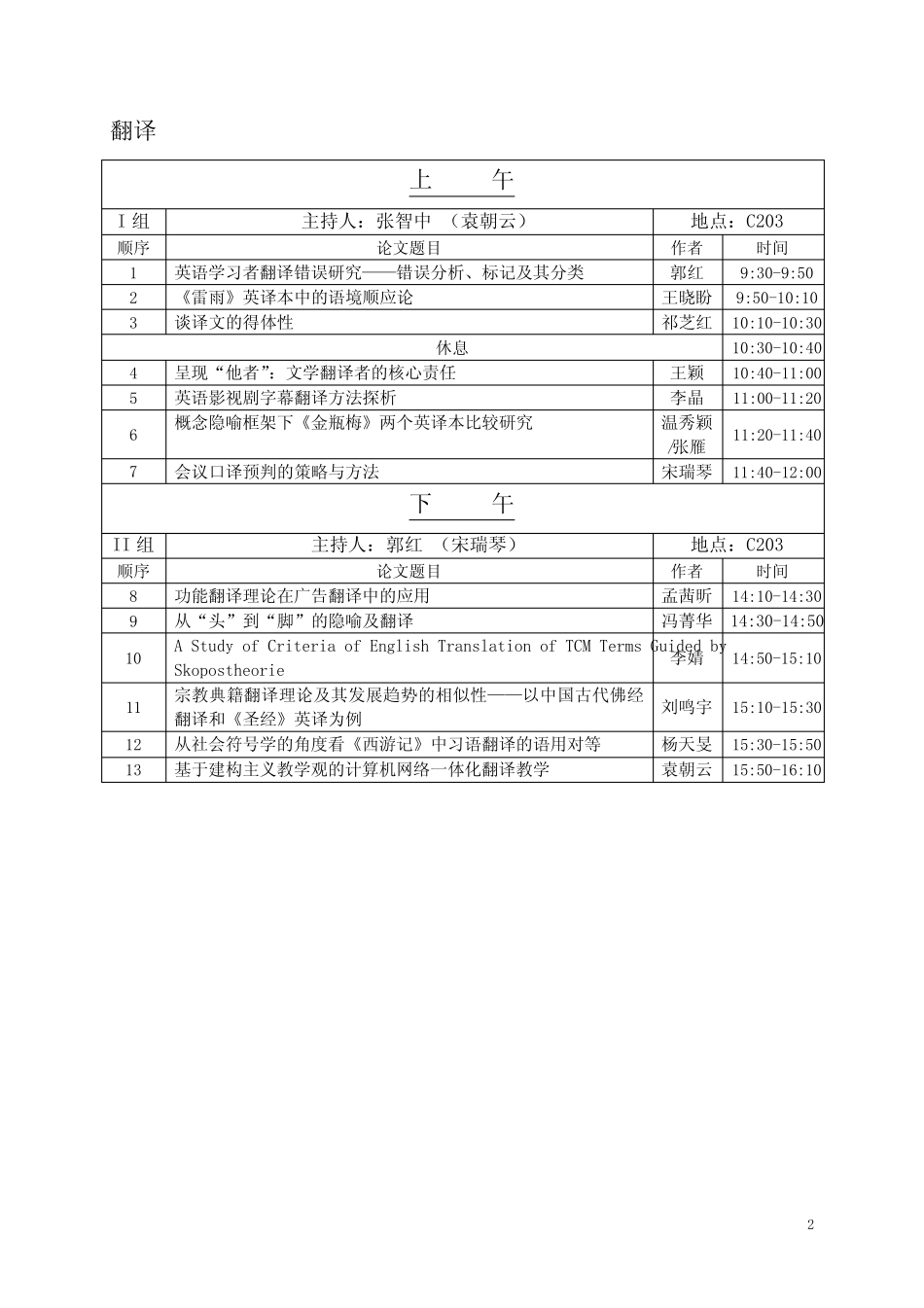 天津师范大学外国语学院 第八届(2011)学术年会会序 _第2页