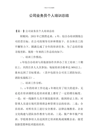 公司业务员个人培训总结