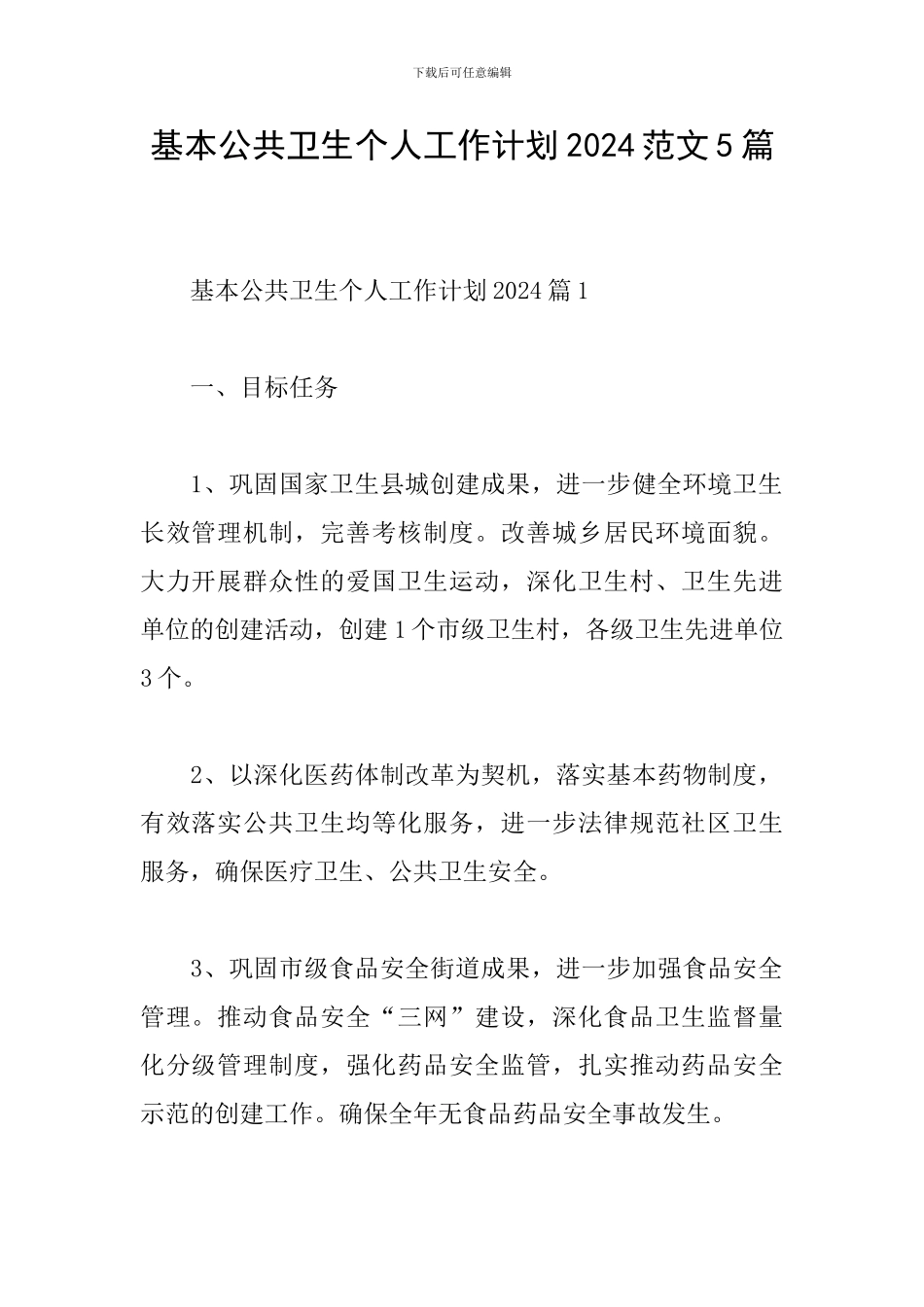 基本公共卫生个人工作计划2024范文5篇_第1页