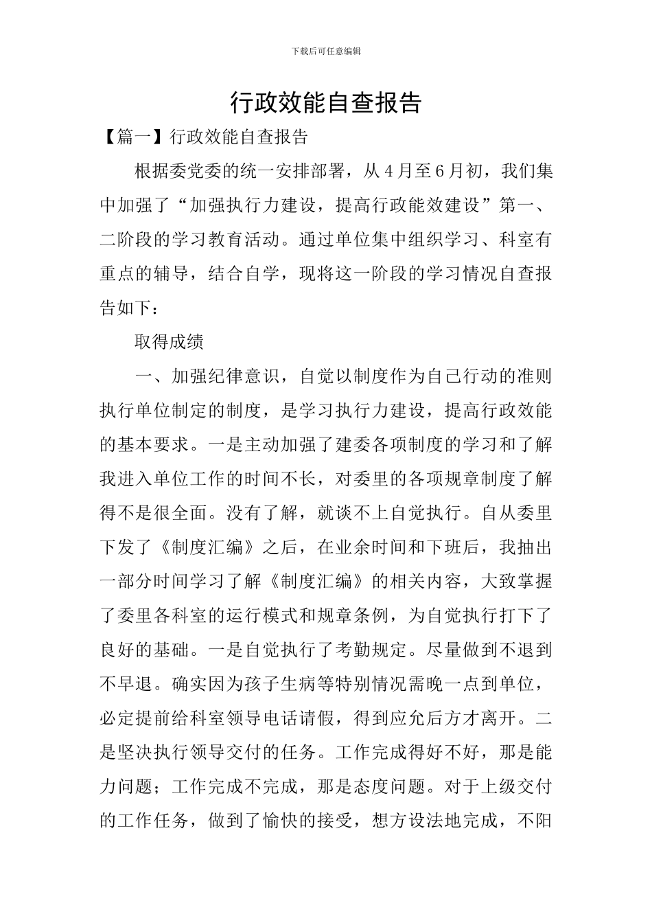 行政效能自查报告_第1页