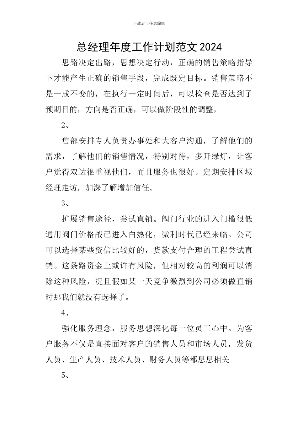 总经理年度工作计划范文2024_第1页