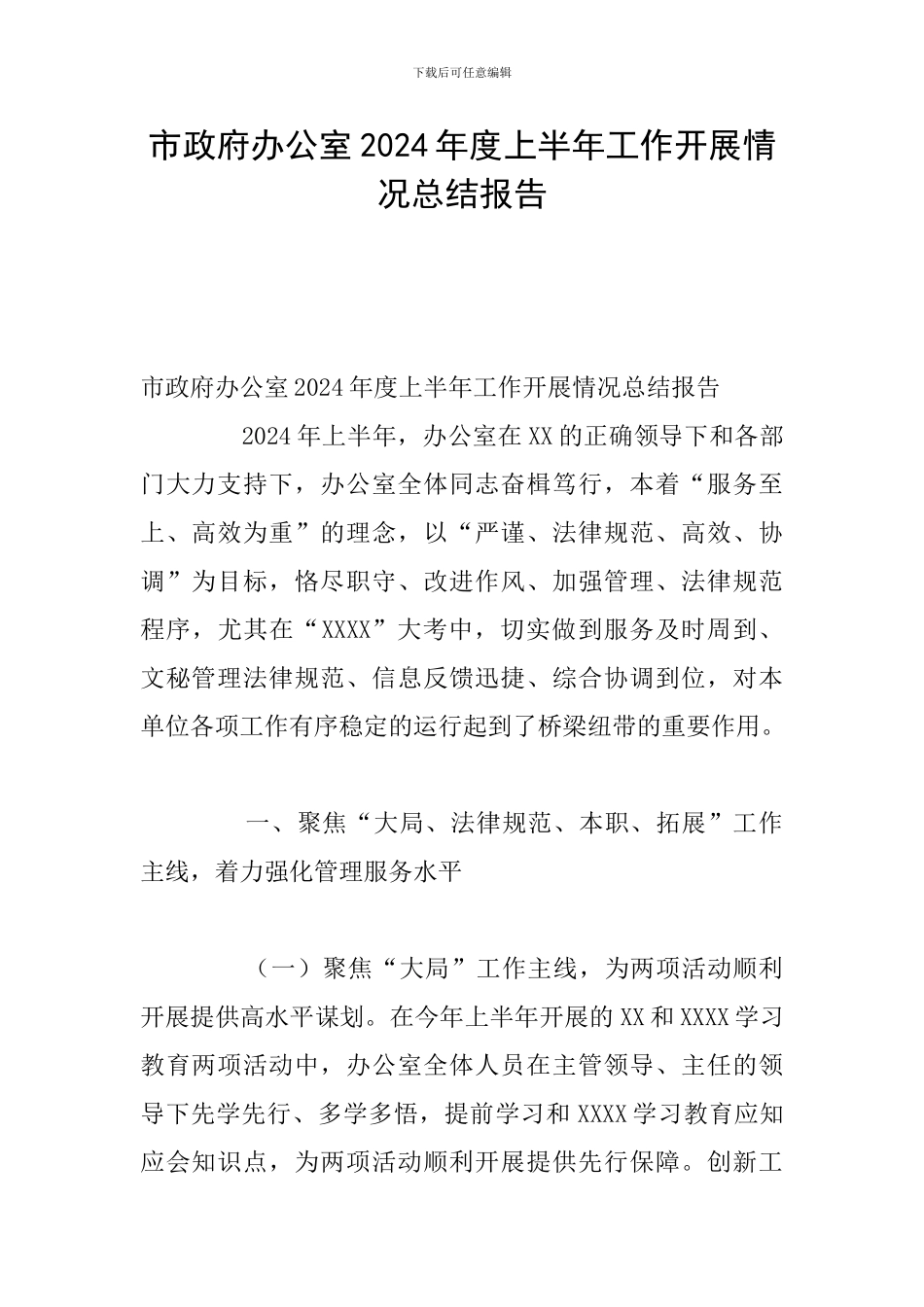 市政府办公室2024年度上半年工作开展情况总结报告_第1页