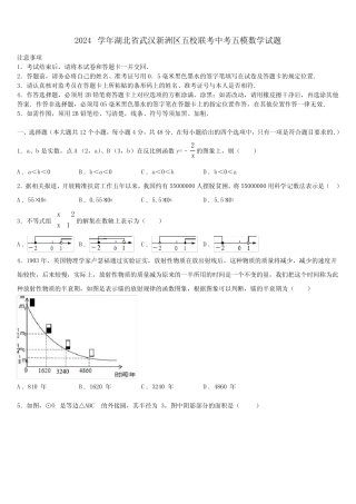 2024届湖北省武汉新洲区五校联考中考五模数学试题含解析 
