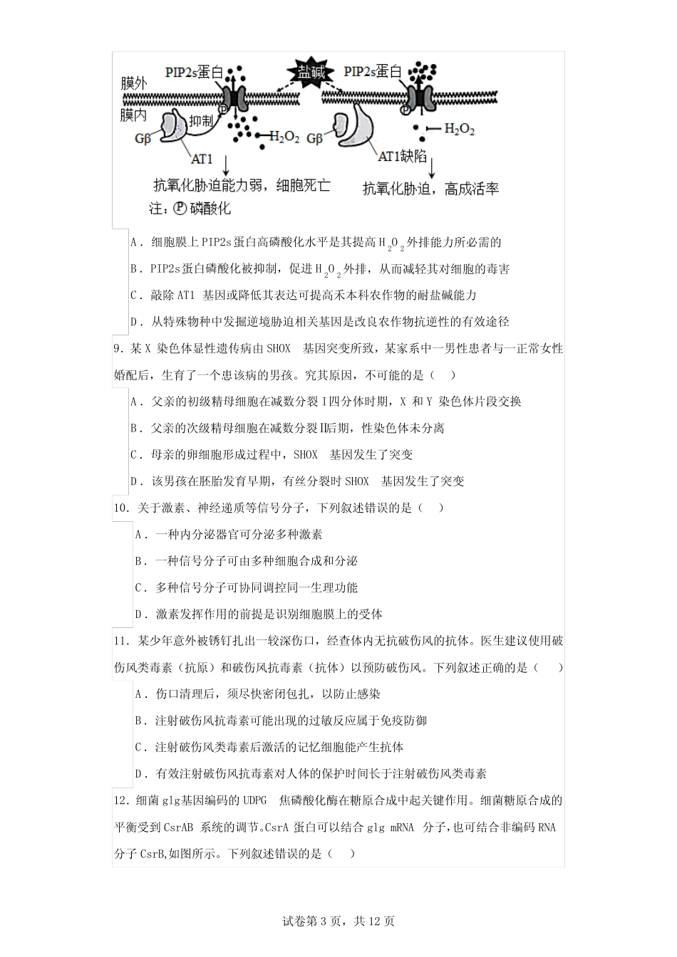 2023年新教材高考真题湖南卷生物试题 _第3页