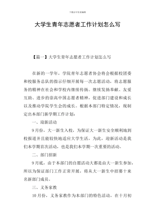 大学生青年志愿者工作计划怎么写