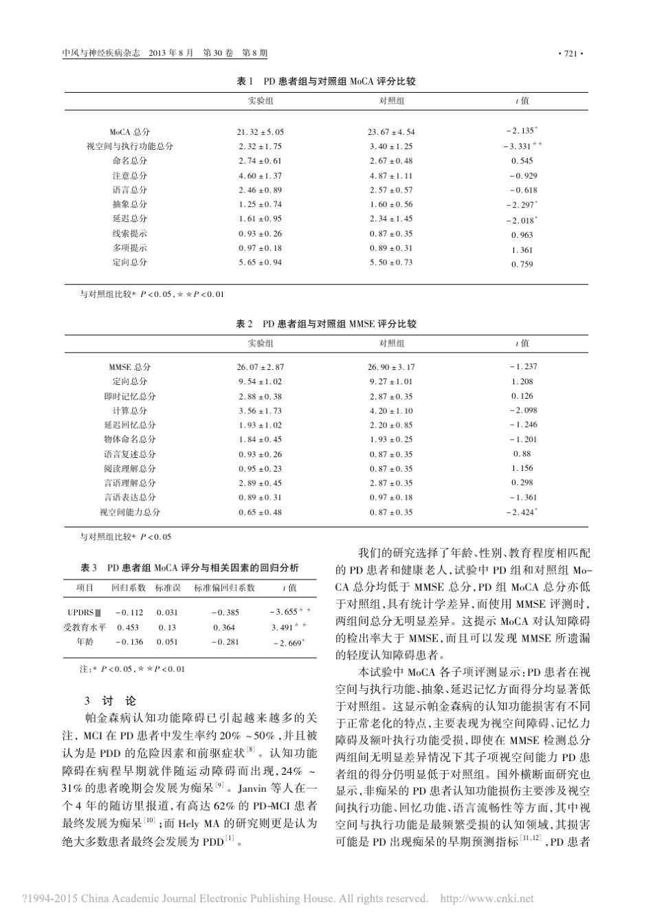 MoCA和MMSE评估老年帕金森病患者认知障碍的分析_汤海艳 _第3页