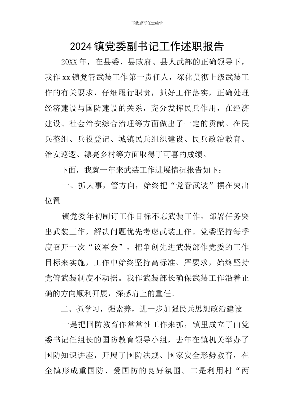 2024镇党委副书记工作述职报告_第1页