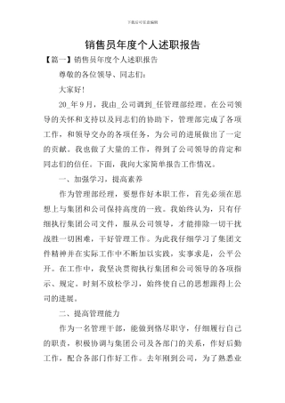 销售员年度个人述职报告