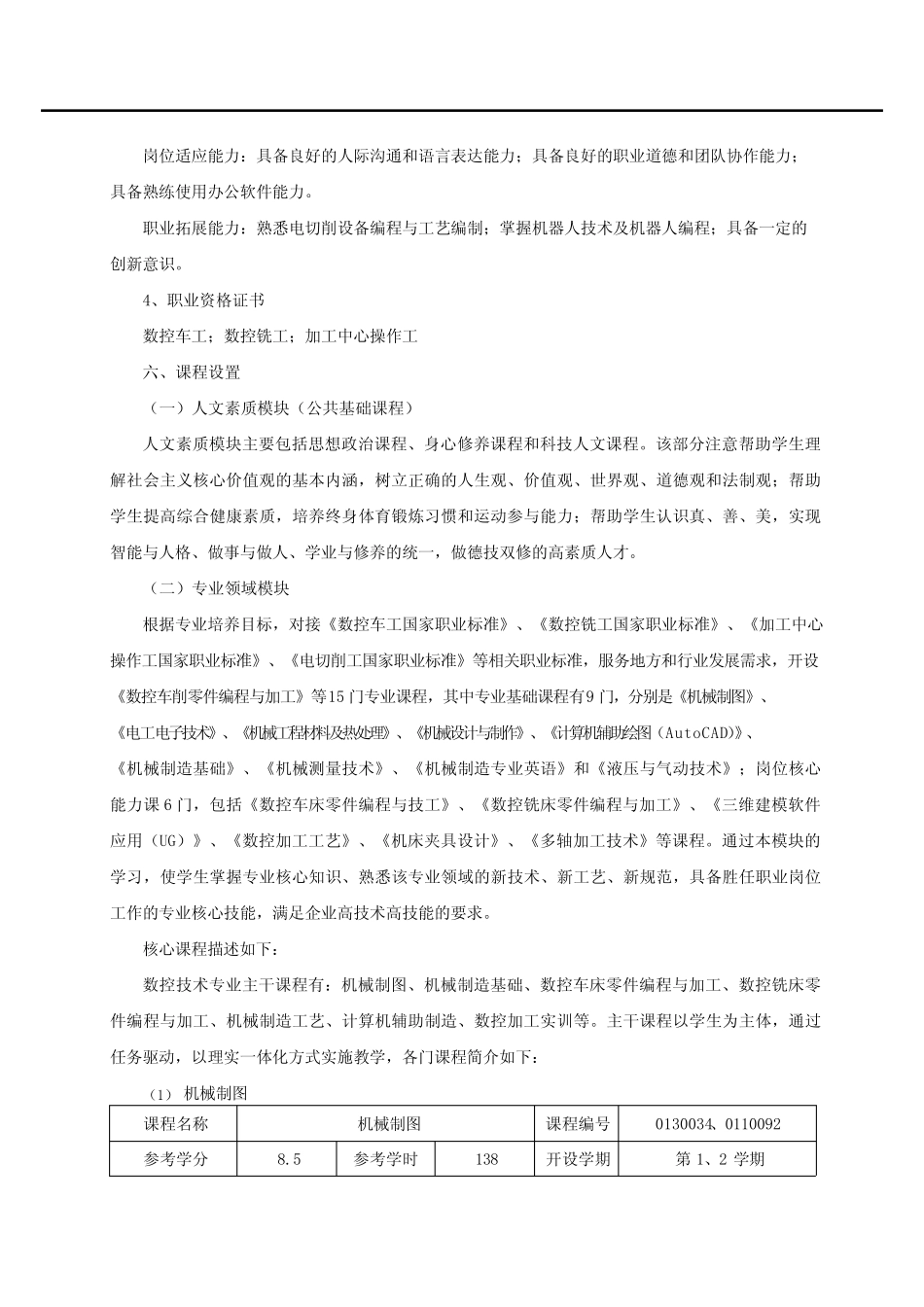 数控技术专业人才培养方案(高职) _第3页