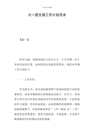 大一团支部工作计划范本