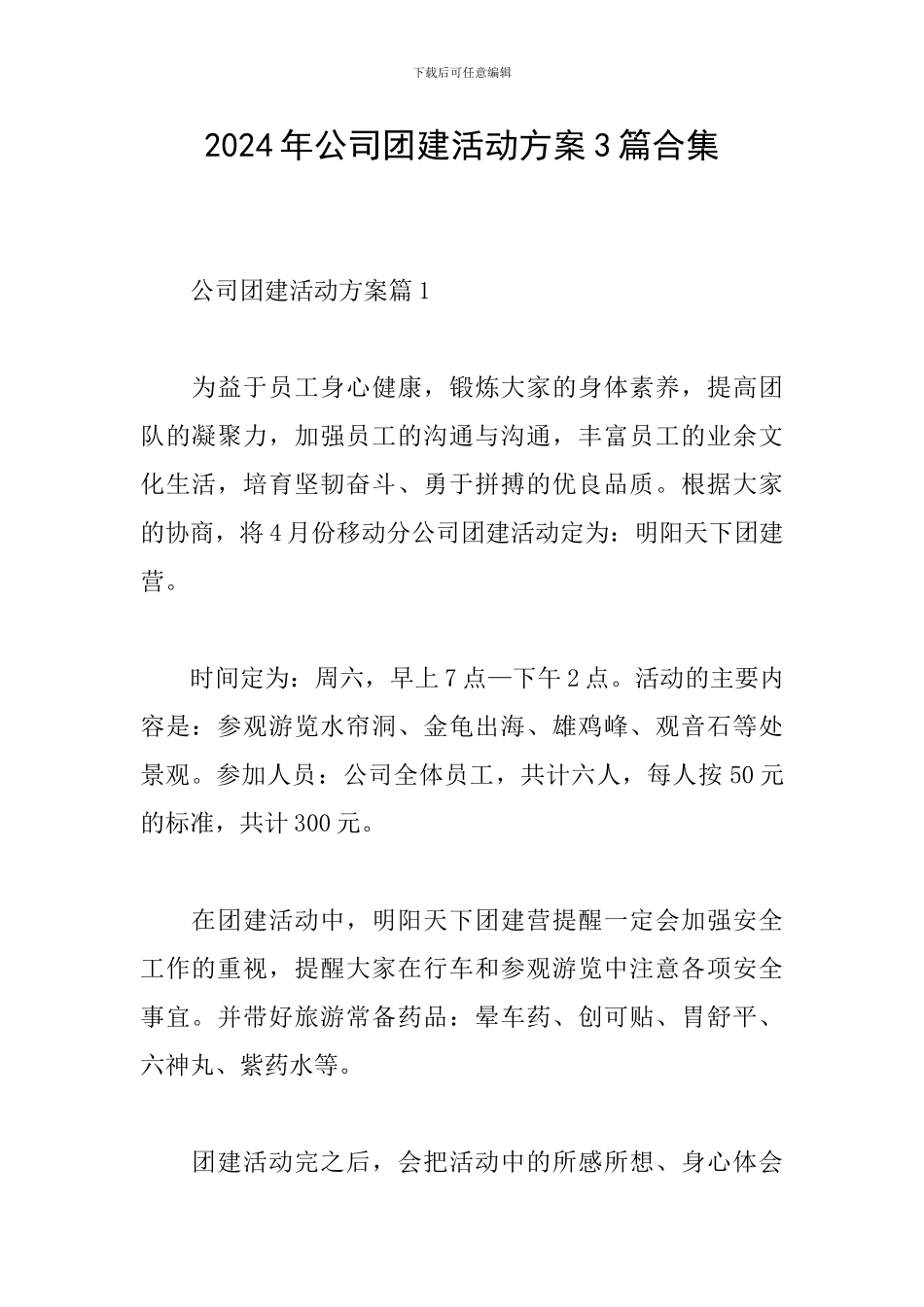 2024年公司团建活动方案3篇合集_第1页
