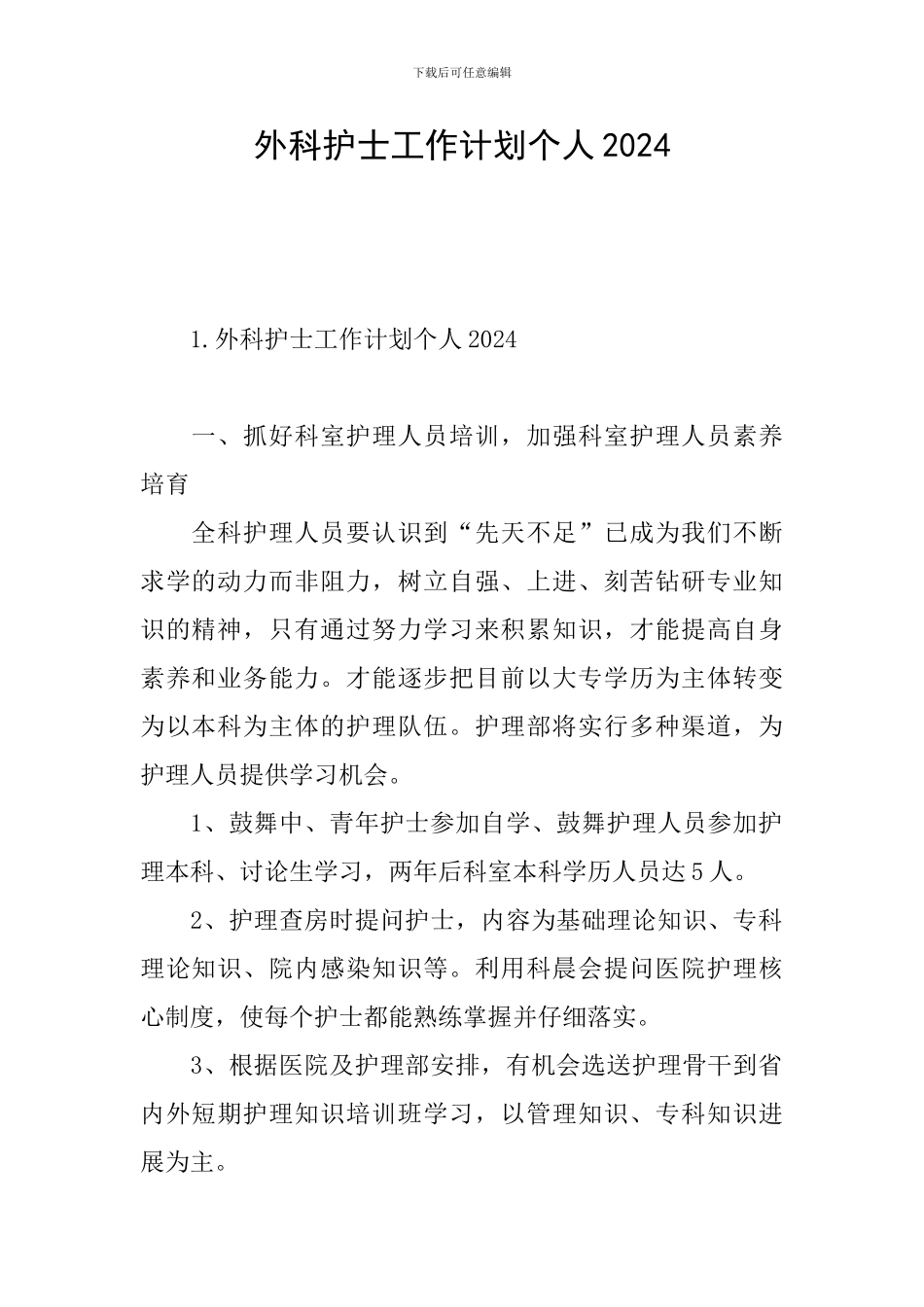 外科护士工作计划个人2024_第1页