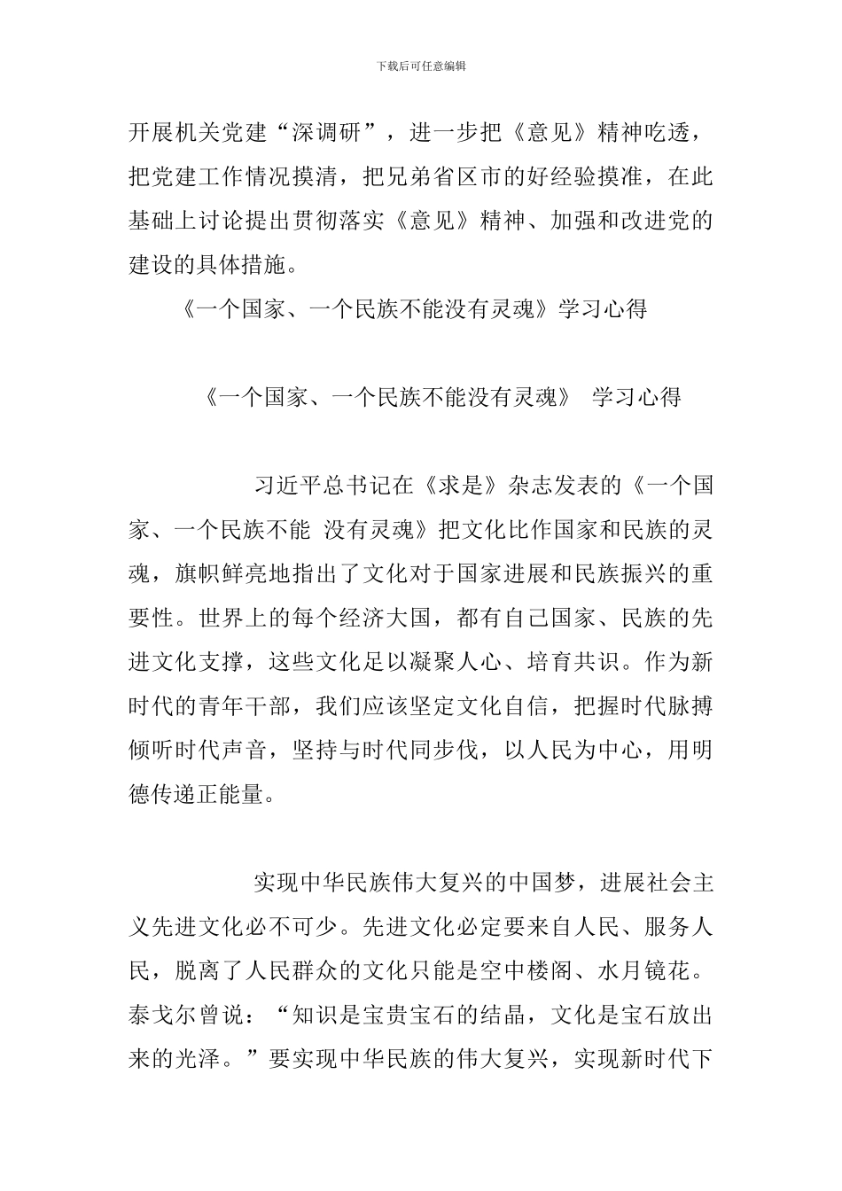 《关于加强和改进中央和国家机关党的建设的意见》心得体会与《一个国家、一个民族不能没有灵魂》学习心得(_第3页