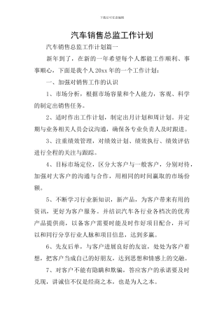 汽车销售总监工作计划