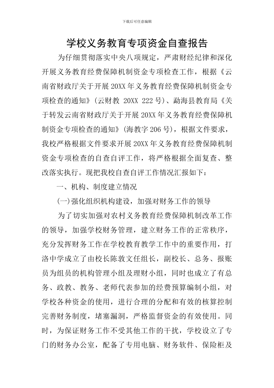 学校义务教育专项资金自查报告_第1页