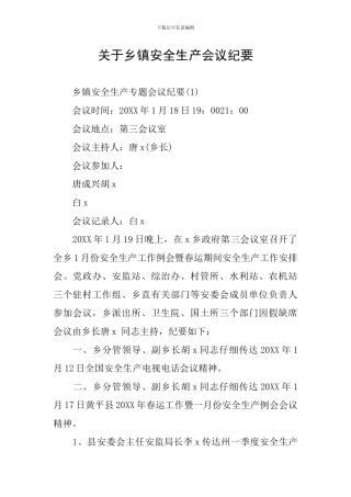 关于乡镇安全生产会议纪要