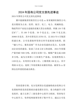 2024年国有公司党支部先进事迹