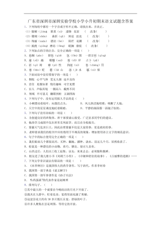 广东省深圳市深圳实验学校小学小升初期末语文试题含答案 