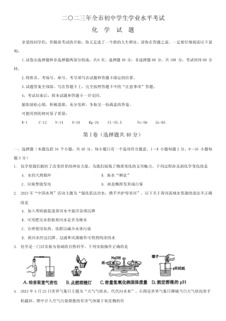 2023年山东省聊城市中考化学试卷(含答案) 